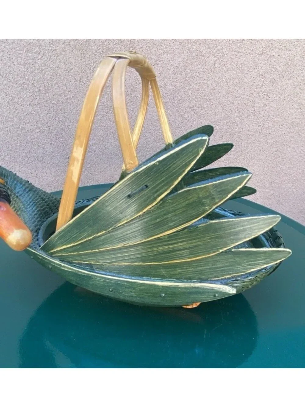 Vintage 10” Zhejiang Chinese Swan Duck Goose Basket Green Bird Original Tag